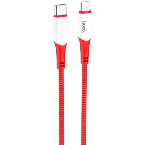 USB Type-C töltő- és adatkábel, Lightning, 100 cm, 20W, törésgátlóval, gyorstöltés, PD, cipőfűző minta, Hoco X70 Ferry, piros