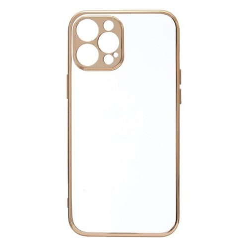 Apple iPhone 12 Pro Max, Szilikon tok, közepesen ütésálló, légpárnás sarok, fémhatású keret, Joyroom New Beauty, átlátszó/arany