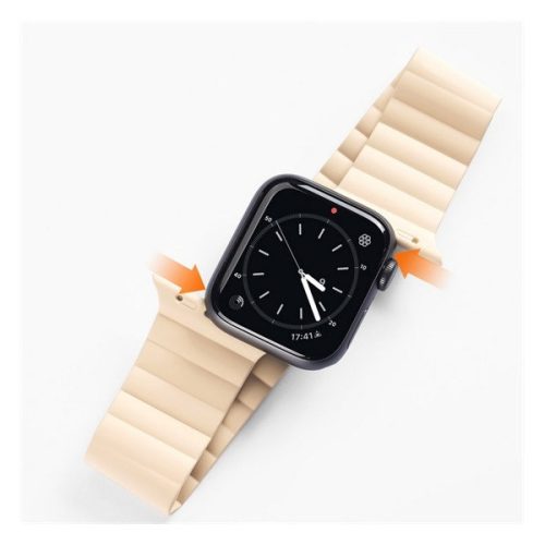 Apple Watch 1-6, SE (42 / 44 mm) / Watch 7 (45 mm), szilikon pótszíj, mágneses zár, Dux Ducis Chain, beige