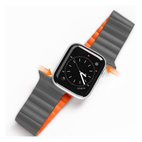 Apple Watch 1-6, SE (38 / 40 mm) / Watch 7 (41 mm), szilikon pótszíj, mágneses zár, Dux Ducis Chain, szürke/narancssárga