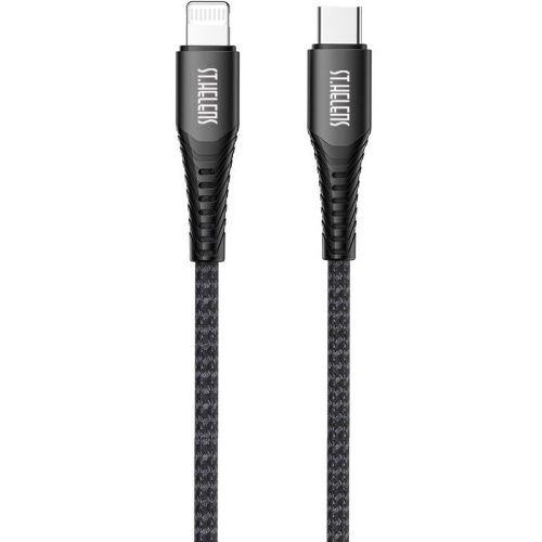 USB Type-C töltő- és adatkábel, Lightning, 120 cm, 20W, törésgátlóval, gyorstöltés, PD, cipőfűző minta, Joyroom ST. Helens, ST-C04, fekete