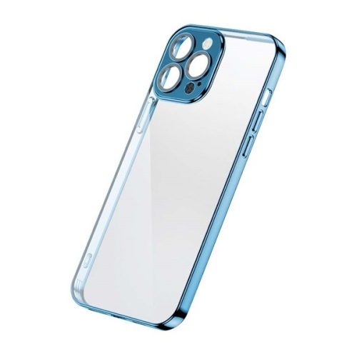 Apple iPhone 13 Pro, Műanyag hátlap védőtok, fém keret, közepesen ütésálló, Joyroom Chery Mirror, átlátszó/kék