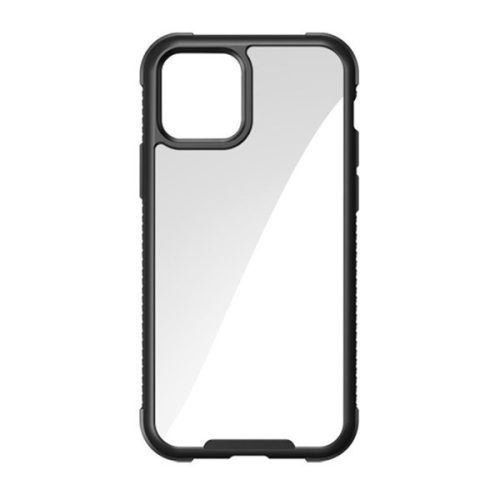 Apple iPhone 12 / 12 Pro, Műanyag hátlap védőtok, szilikon keret, közepesen ütésálló, Joyroom Frigate Series, átlátszó/fekete