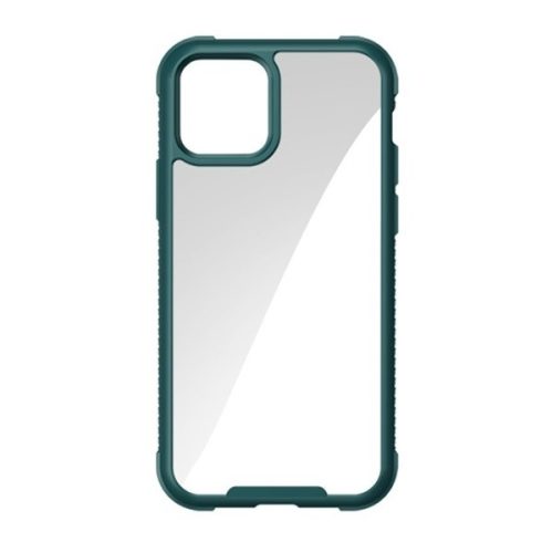 Apple iPhone 12 Pro Max, Műanyag hátlap védőtok, szilikon keret, közepesen ütésálló, Joyroom Frigate Series, átlátszó/sötétzöld