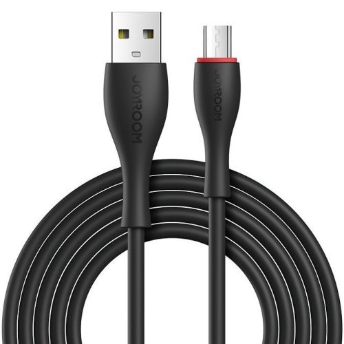 USB töltő- és adatkábel, microUSB, 100 cm, 2400 mA, törésgátlóval, gyorstöltés, Joyroom Bowling M8, S-1030M8, fekete