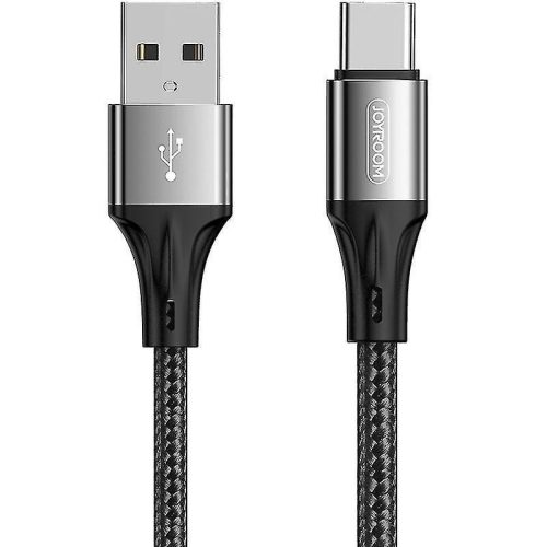 USB töltő- és adatkábel, USB Type-C, 150 cm, 3000 mA, törésgátlóval, gyorstöltés, cipőfűző minta, Joyroom N1 S-1530N1, fekete/ezüst