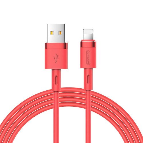USB töltő- és adatkábel, Lightning, 120 cm, 2400 mA, törésgátlóval, gyorstöltés, Joyroom Liquid Silicone N2, S-1224N2, piros