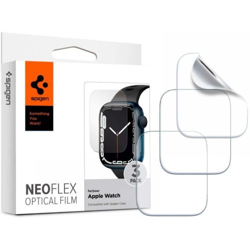 Apple Watch 7 (45 mm), Kijelzővédő fólia (az íves részre is!), Spigen Neo Flex Optical Film, Clear Prémium, 3 db / csomag