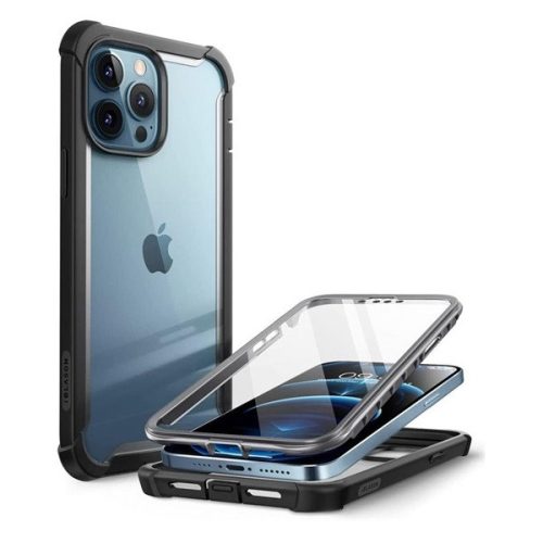 Apple iPhone 13 Pro Max, Műanyag hátlap védőtok (elő- és hátlapi) + Tempered Glass (edzett üveg), közepesen ütésálló, SupCase IBLSN Clear, átlátszó/fekete