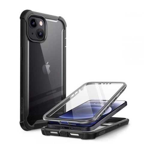 Apple iPhone 13 Mini, Műanyag hátlap védőtok (elő- és hátlapi) + Tempered Glass (edzett üveg), közepesen ütésálló, SupCase IBLSN Clear, átlátszó/fekete