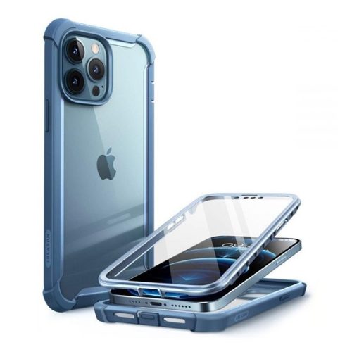 Apple iPhone 13 Pro, Műanyag hátlap védőtok (elő- és hátlapi) + Tempered Glass (edzett üveg), közepesen ütésálló, SupCase IBLSN Clear, átlátszó/kék