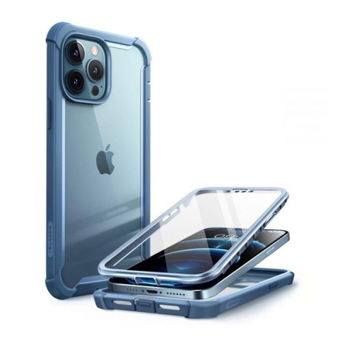 Apple iPhone 13 Pro Max, Műanyag hátlap védőtok (elő- és hátlapi) + Tempered Glass (edzett üveg), közepesen ütésálló, SupCase IBLSN Clear, átlátszó/kék