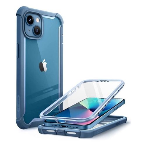 Apple iPhone 13, Műanyag hátlap védőtok (elő- és hátlapi) + Tempered Glass (edzett üveg), közepesen ütésálló, SupCase IBLSN Clear, átlátszó/kék