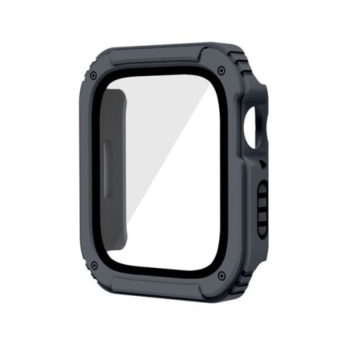 Apple Watch 1-3 (38 mm), Műanyag védőkeret, kijelzővédő üveggel, közepesen ütésálló, szíj nélkül, szürke