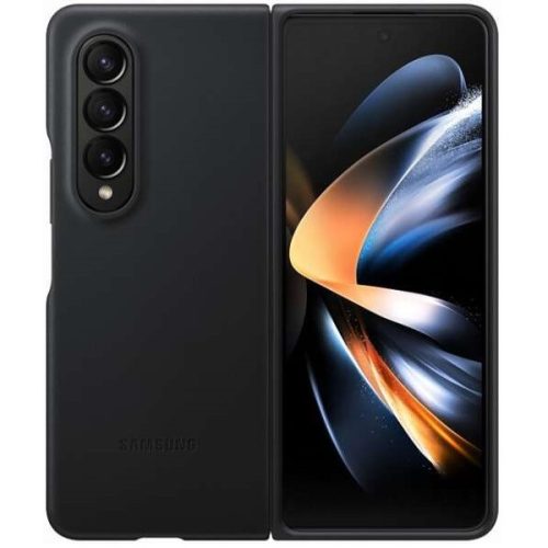 Samsung Galaxy Z Fold4 5G SM-F936B, Műanyag hátlap védőtok, bőr hátlap, fekete, gyári