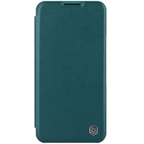 Apple iPhone 14 Plus, Oldalra nyíló tok, kamera védelem, Nillkin Qin Pro Plain Leather Cloth, zöld