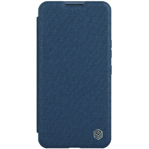 Apple iPhone 14 Plus, Oldalra nyíló tok, kamera védelem, Nillkin Qin Pro Plain Leather Cloth, sötétkék