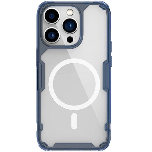Apple iPhone 14 Pro Max, Szilikon tok, műanyag hátlap, ultravékony, Magsafe töltővel kompatibilis, Nillkin Nature Pro Magnetic, kék
