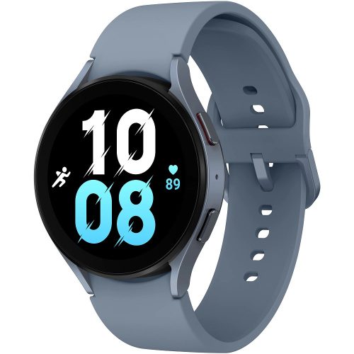 Bluetooth okosóra, szilikon szíj, alumínium keret, v5.2, eSim, aktivitás és egészség mérő, vízálló, hangszóró, Samsung Galaxy Watch 5 (44mm) SM-R915 (LTE), kék, gyári