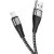 USB töltő- és adatkábel, Lightning, 100 cm, 2400 mA, törésgátlóval, gyorstöltés, QC, cipőfűző minta, Hoco X57 Blessing, fekete