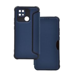   Xiaomi Redmi 10C, Oldalra nyíló tok, légpárnás sarok, bőrhatású, karbon minta, Razor Book, kék