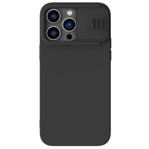 Apple iPhone 14 Pro Max, Szilikon tok, közepesen ütésálló, kamera védelem, Nillkin CamShield Silky, fekete
