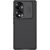 Huawei Honor 70, Műanyag hátlap + szilikon keret, közepesen ütésálló, kamera védelem, csíkos minta, Nillkin CamShield Pro, fekete