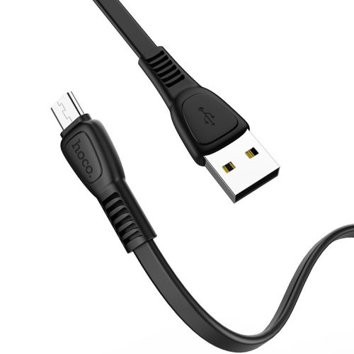 USB töltő- és adatkábel, microUSB, 100 cm, 2400 mA, törésgátlóval, lapos, Hoco X40 Noah, fekete