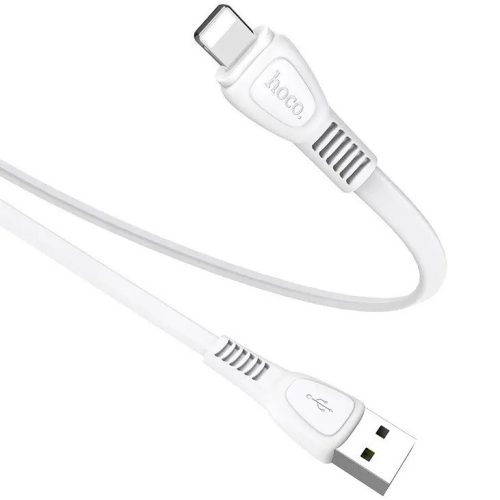 USB töltő- és adatkábel, Lightning, 100 cm, 2400 mA, törésgátlóval, lapos, Hoco X40 Noah, fehér