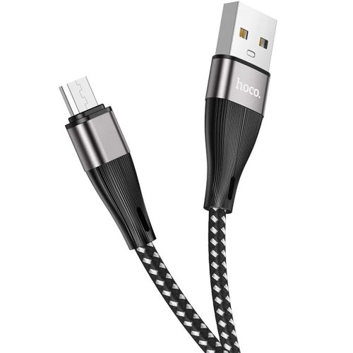 USB töltő- és adatkábel, microUSB, 100 cm, 2400 mA, törésgátlóval, gyorstöltés, QC, cipőfűző minta, Hoco X57 Blessing, fekete