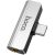 Audió és töltő adapter 2in1, elosztó, USB Type-C - USB Type-C töltő + 3.5 mm jack átalakító, 90 fokos/derékszögű csatlakozó, Hoco LS26, ezüst