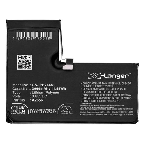 Apple iPhone 13 Pro, Akkumulátor, 3000 mAh, Li-Polymer, Cameron Sino, kompatibilis