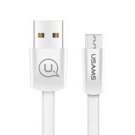   USB töltő- és adatkábel, microUSB, 120 cm, 2000 mA, lapos, USAMS U2, SJ201MIC02, fehér