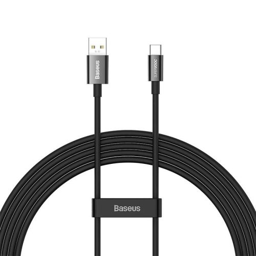 USB töltő- és adatkábel, USB Type-C, 200 cm, 65W, törésgátlóval, gyorstöltés, Baseus Superior, CAYS001001, fekete