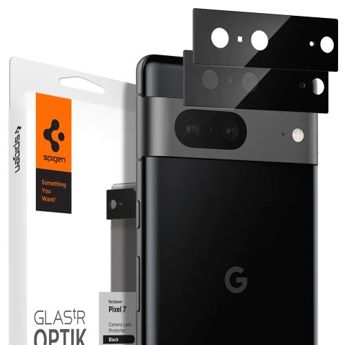 Google Pixel 7, Kamera lencsevédő fólia, ütésálló fólia, Tempered Glass (edzett üveg), Spigen Glastr Optik, fekete, 2 db / csomag