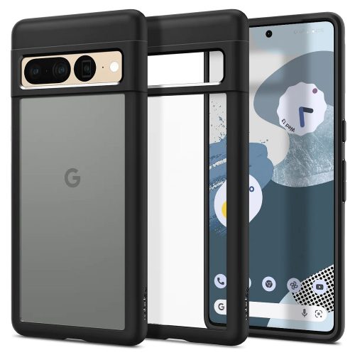 Google Pixel 7 Pro, Műanyag hátlap védőtok + szilikon keret, Spigen Ultra Hybrid, átlátszó/fekete