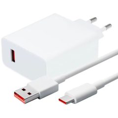   Hálózati töltő adapter, 33W, USB aljzat, USB Type-C kábellel, gyorstöltés, PD, QC, Xiaomi Charging Combo, fehér, gyári