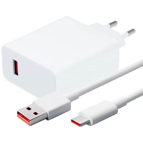 Hálózati töltő adapter, 33W, USB aljzat, USB Type-C kábellel, gyorstöltés, PD, QC, Xiaomi Charging Combo, fehér, gyári