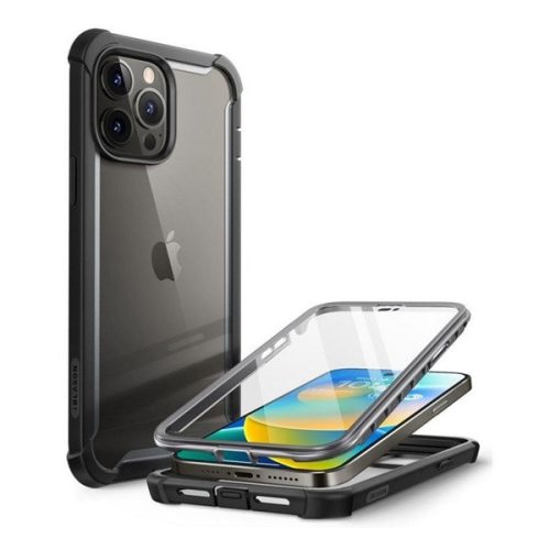 Apple iPhone 14 Pro, Műanyag hátlap védőtok (elő- és hátlapi) + Tempered Glass (edzett üveg), közepesen ütésálló, SupCase IBLSN Clear, átlátszó/fekete