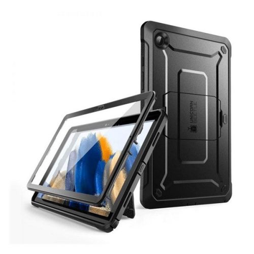 Samsung Galaxy Tab A8 10.5 (2021) SM-X200 / X205, Műanyag hátlap védőtok + képernyővédő, közepesen ütésálló, kitámasztóval, SupCase Unicorn Beetle Pro, fekete
