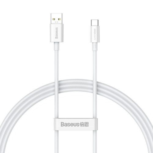 USB töltő- és adatkábel, USB Type-C, 100 cm, 65W, törésgátlóval, gyorstöltés, Baseus Superior, CAYS000902, fehér