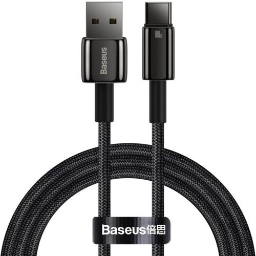 USB töltő- és adatkábel, USB Type-C, 100 cm, 100W, gyorstöltés, QC, Baseus Tungsten Gold, CAWJ000001, fekete