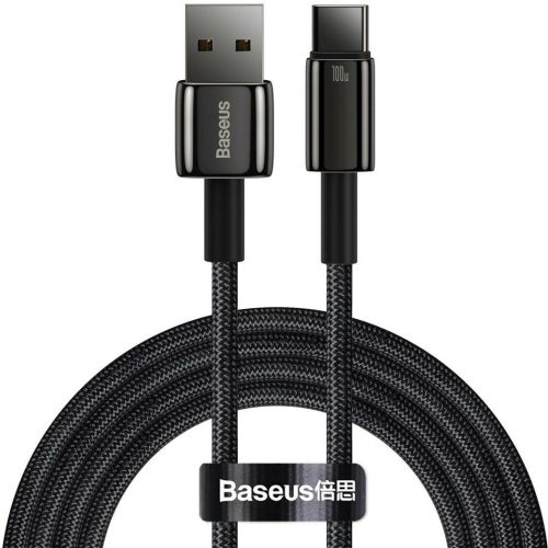 USB töltő- és adatkábel, USB Type-C, 100 cm, 100W, gyorstöltés, QC, Baseus Tungsten Gold, CAWJ000101, fekete