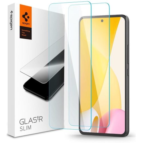 Xiaomi 12 Lite, Kijelzővédő fólia, (az íves részre NEM hajlik rá!), Tempered Glass (edzett üveg), Spigen Glastr Slim, Clear, 2 db / csomag