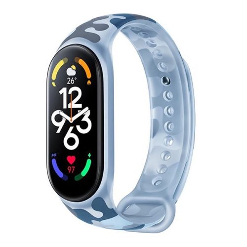 Xiaomi Mi Smart Band 7, szilikon pótszíj, állítható, terep minta, világoskék, gyári