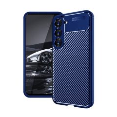   Samsung Galaxy S23 Plus SM-S916, Szilikon tok, közepesen ütésálló, légpárnás sarok, karbon minta, sötétkék