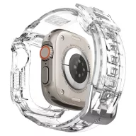   Apple Watch Ultra 4 / 3 / 2 / 1 49mm, Szilikon védőkeret, ütésálló, szíjjal, Spigen Rugged Armor Pro, átlátszó