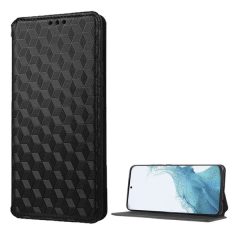   Samsung Galaxy S23 Plus SM-S916, Oldalra nyíló tok, bőrhatású, stand, Teljes 3D rombusz minta, prémium, fekete