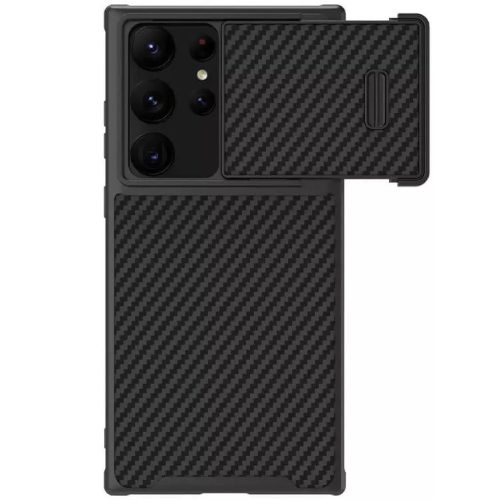 Samsung Galaxy S23 Ultra SM-S918, Műanyag hátlap védőtok, kamera védelem, Nillkin Synthetic Fiber "S", fekete