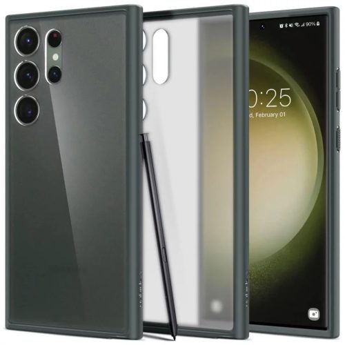 Samsung Galaxy S23 Ultra SM-S918, Műanyag hátlap védőtok + szilikon keret, Spigen Ultra Hybrid Matte, áttetsző/sötétzöld